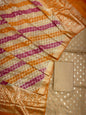 Beige Pure Cotton Handbrush Patti Dupatta Banarasi 3 pcs Suit Set IM_PCHBP4
