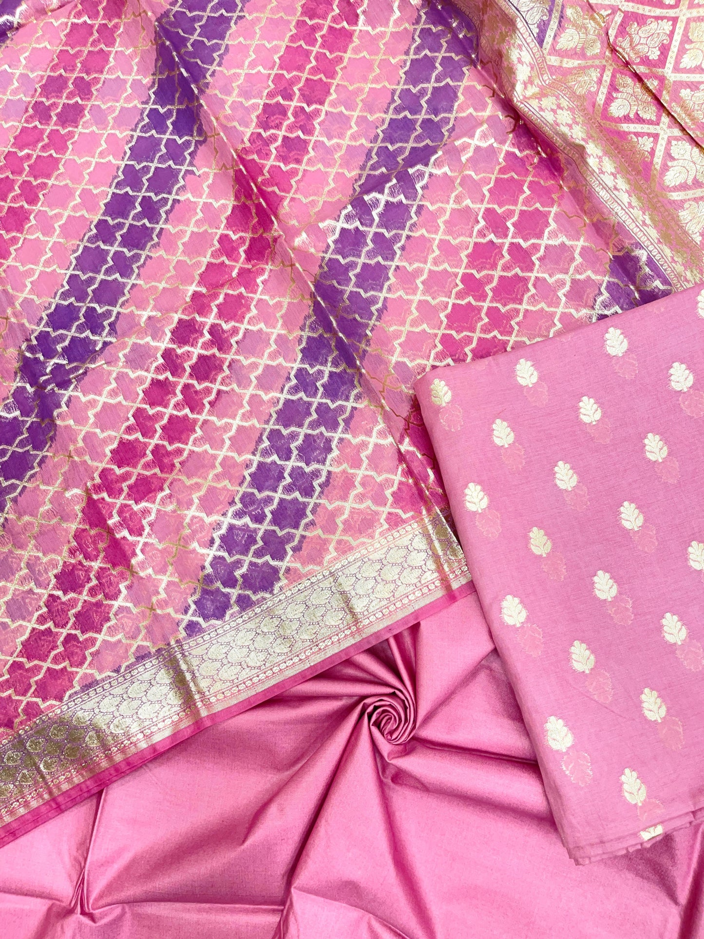Purple Pure Cotton Handbrush Patti Dupatta Banarasi 3 pcs Suit Set IM_PCHBP2