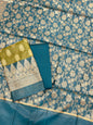 Green Cotton Banarasi 3 pcs Suit Set with Contrast Sea Green Dupatta IM_CS1