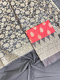Red Cotton Banarasi 3 pcs Suit Set with Contrast Black Dupatta IM_CS2