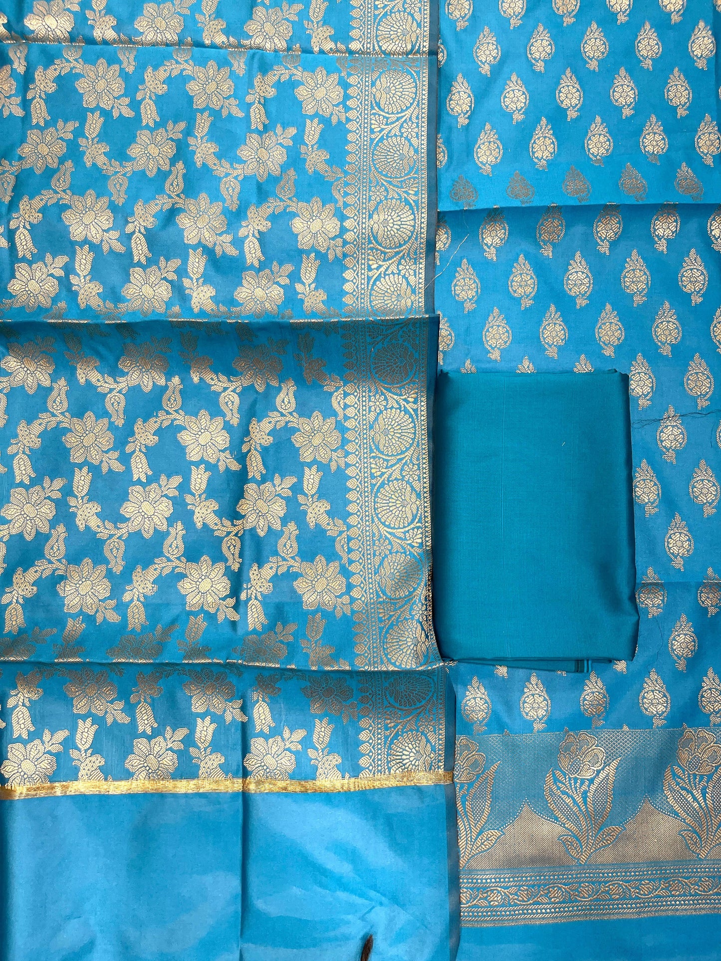 Turqouise Blue Semi Silk Banarasi 3 pcs Suit Set IM_CS7
