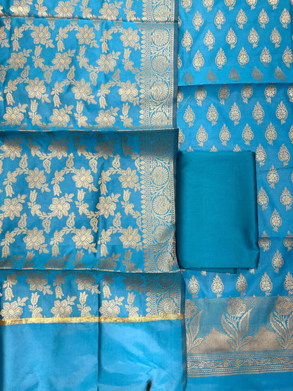 Turqouise Blue Semi Silk Banarasi 3 pcs Suit Set IM_CS7
