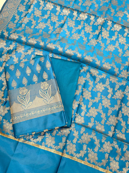 Turqouise Blue Semi Silk Banarasi 3 pcs Suit Set IM_CS7