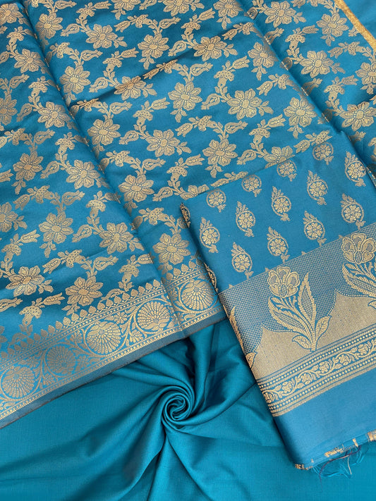 Turqouise Blue Semi Silk Banarasi 3 pcs Suit Set IM_CS7