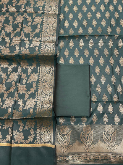 Dark Green Semi Silk Banarasi 3 pcs Suit Set IM_CS9