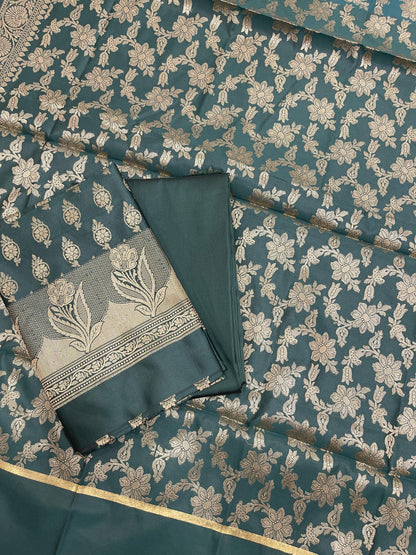 Dark Green Semi Silk Banarasi 3 pcs Suit Set IM_CS9
