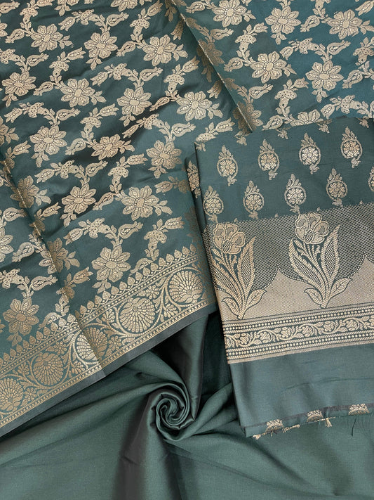 Dark Green Semi Silk Banarasi 3 pcs Suit Set IM_CS9