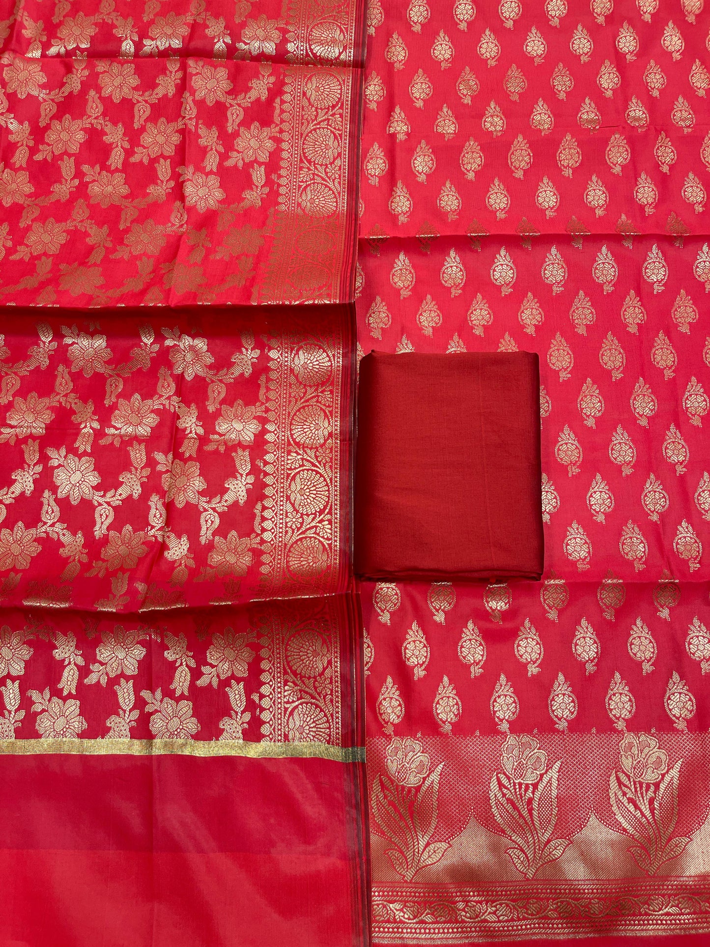 Red Semi Silk Banarasi 3 pcs Suit Set IM_CS10