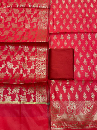 Red Semi Silk Banarasi 3 pcs Suit Set IM_CS10