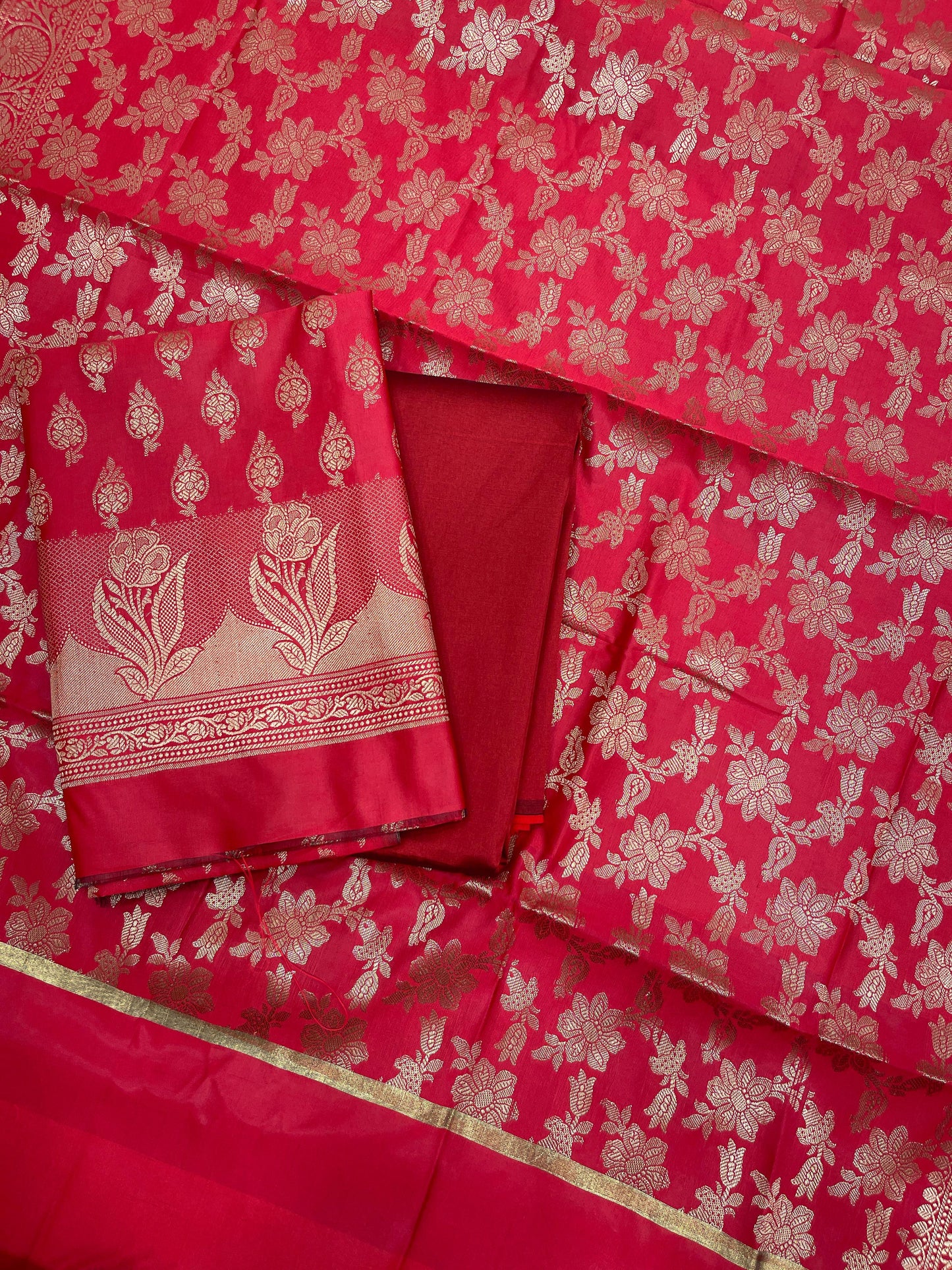 Red Semi Silk Banarasi 3 pcs Suit Set IM_CS10