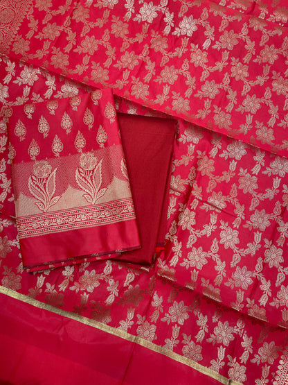 Red Semi Silk Banarasi 3 pcs Suit Set IM_CS10
