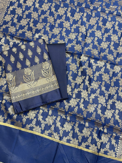 Navy Blue Semi Silk Banarasi 3 pcs Suit Set IM_CS11