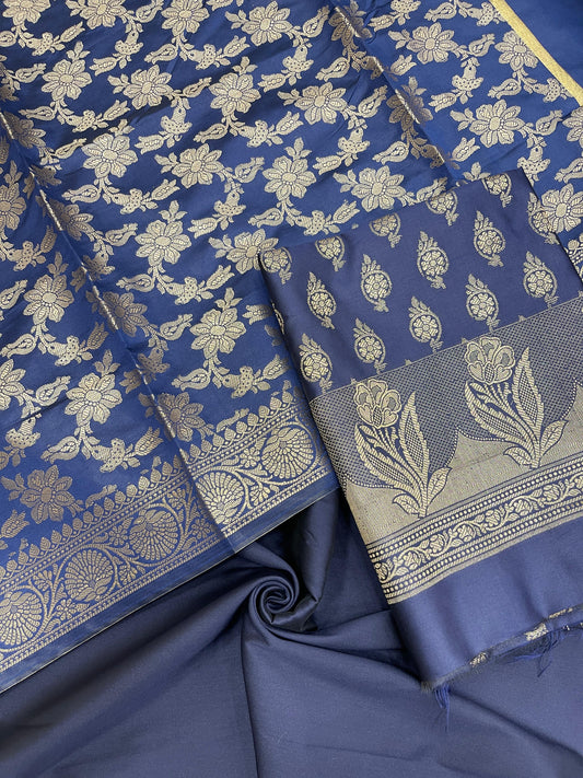 Navy Blue Semi Silk Banarasi 3 pcs Suit Set IM_CS11