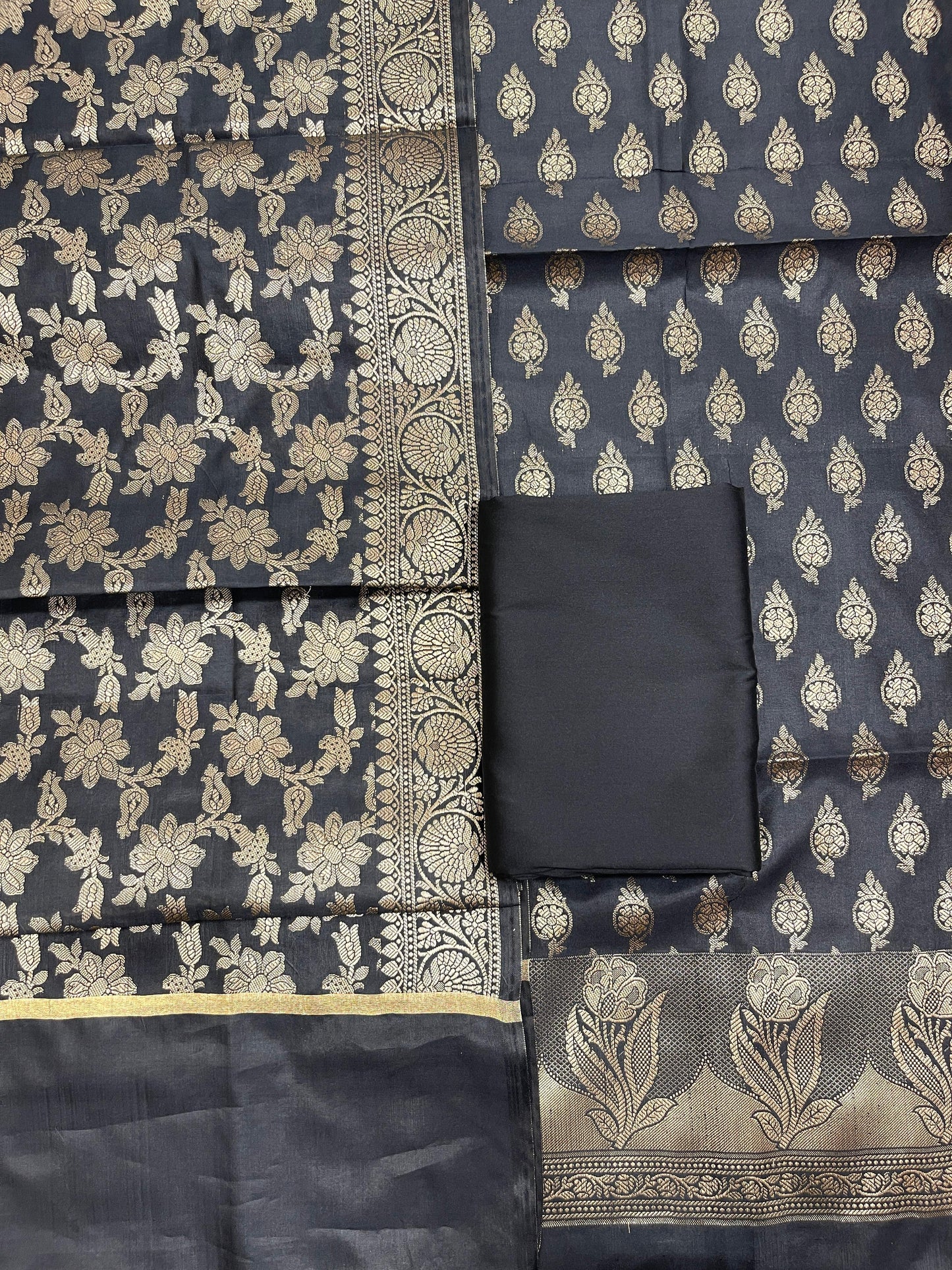Black Semi Silk Banarasi 3 pcs Suit Set IM_CS12