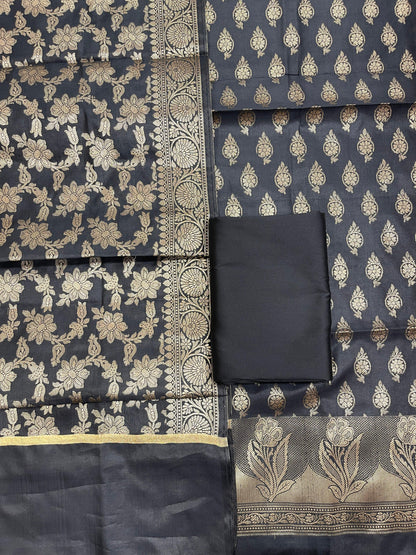 Black Semi Silk Banarasi 3 pcs Suit Set IM_CS12