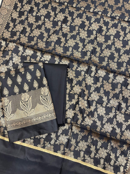 Black Semi Silk Banarasi 3 pcs Suit Set IM_CS12