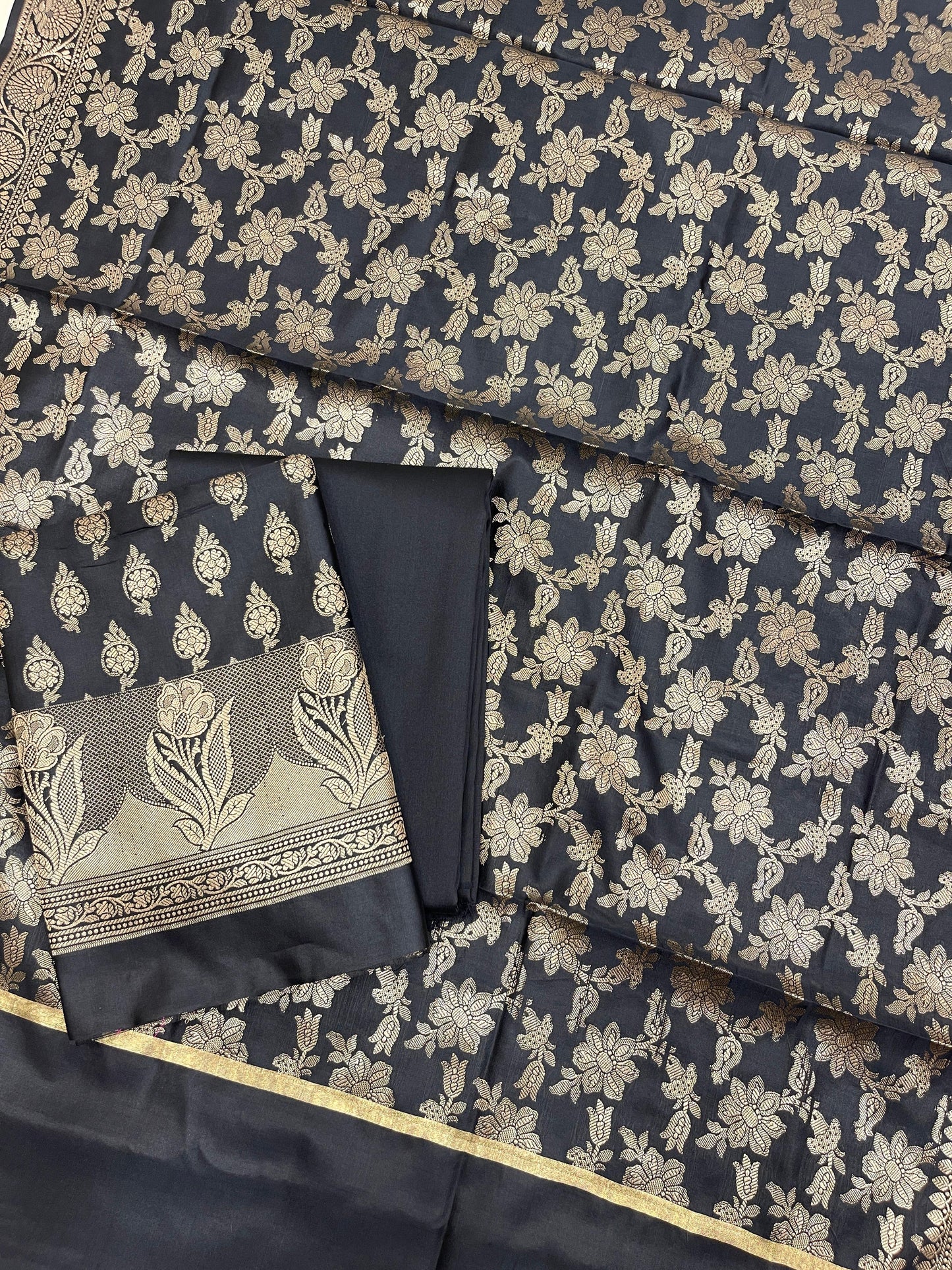 Black Semi Silk Banarasi 3 pcs Suit Set IM_CS12