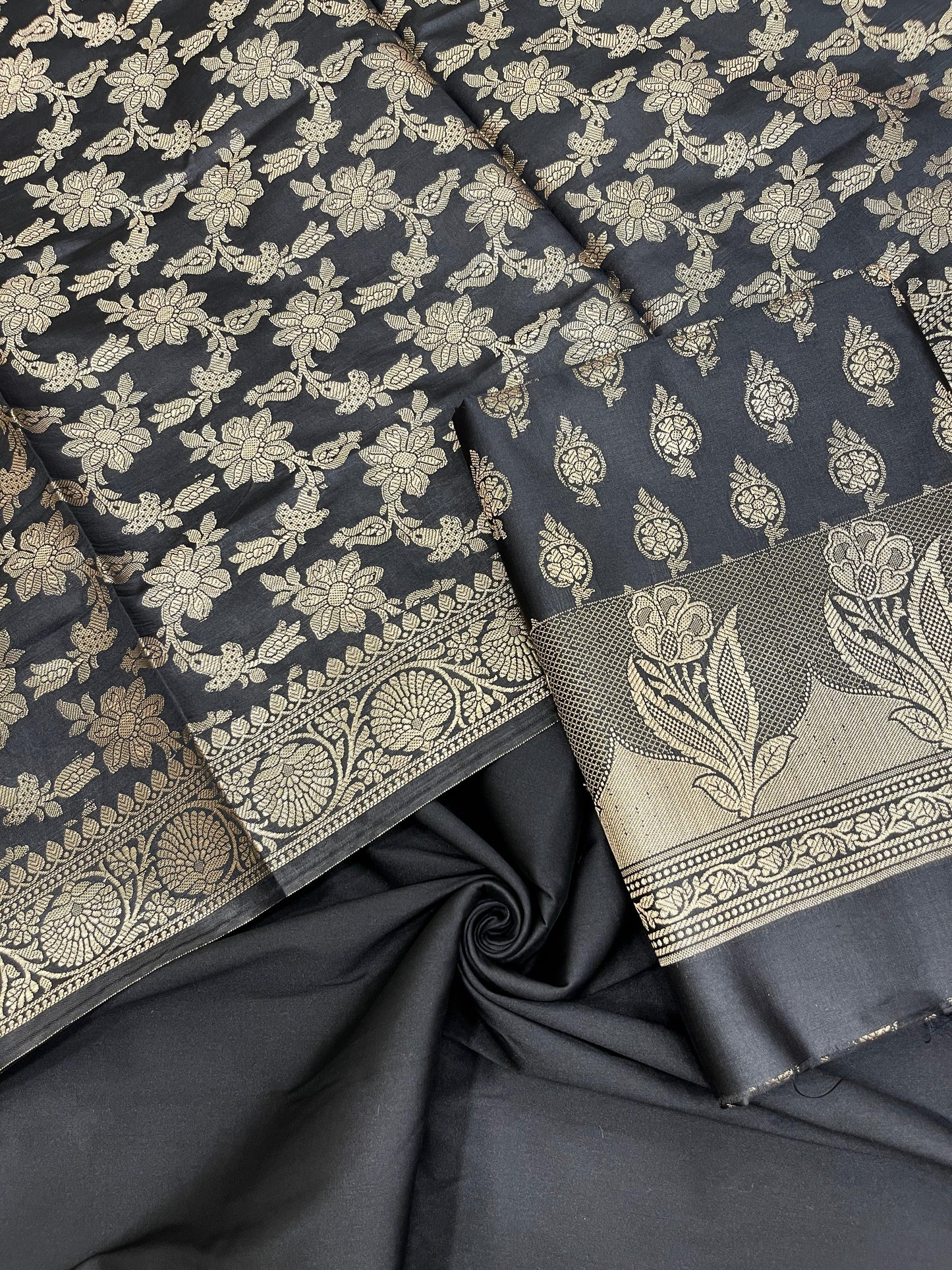 Black Semi Silk Banarasi 3 pcs Suit Set IM_CS12