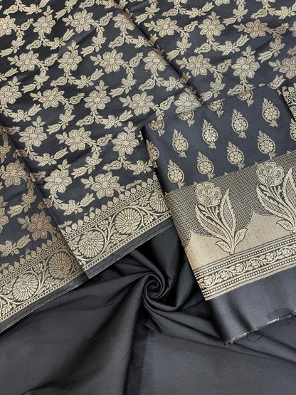 Black Semi Silk Banarasi 3 pcs Suit Set IM_CS12