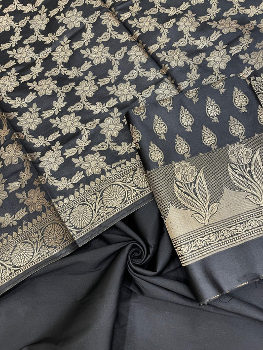 Black Semi Silk Banarasi 3 pcs Suit Set IM_CS12