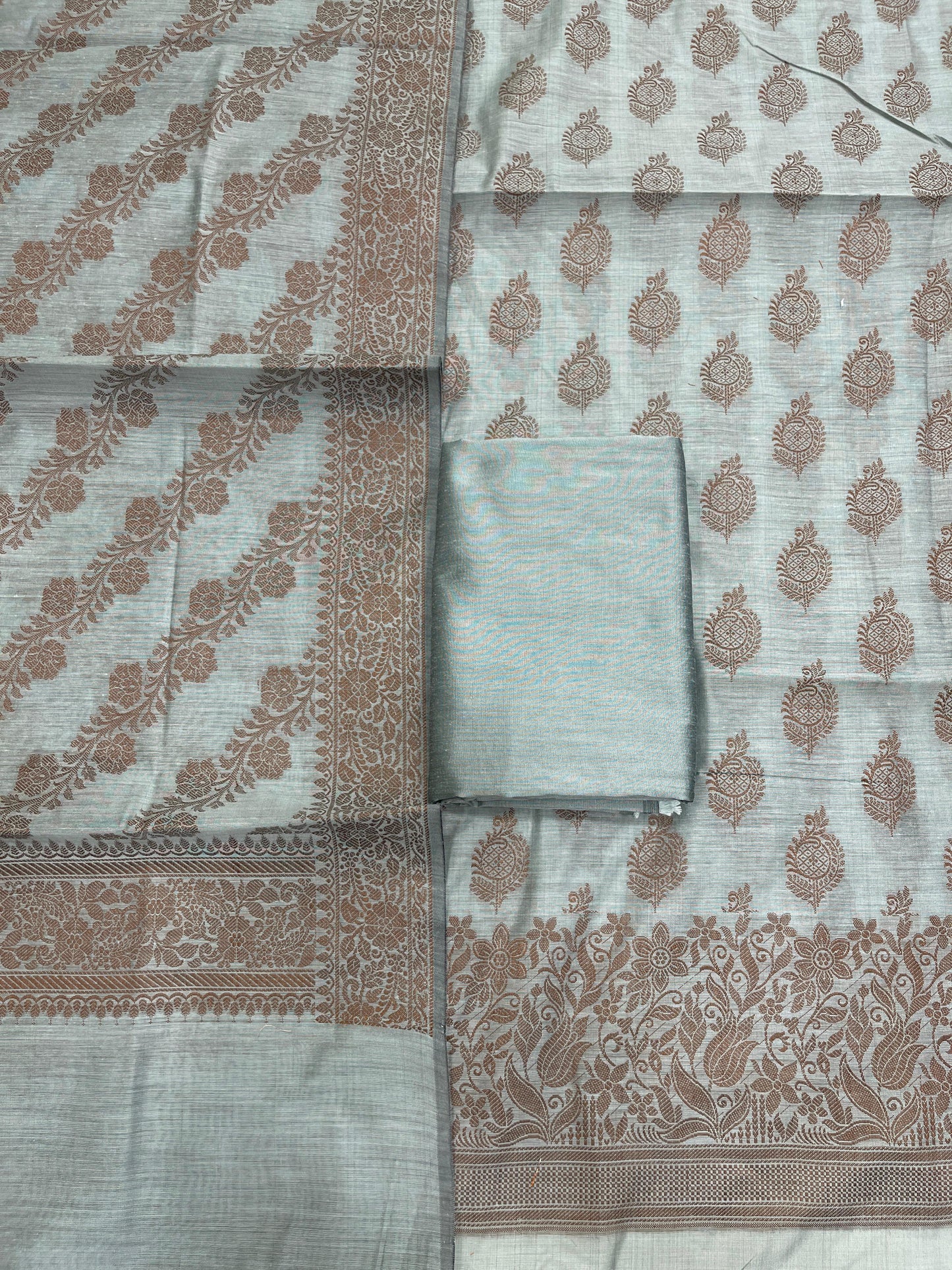 Grey Cotton Banarasi 3 pcs Suit Set IM_CS18