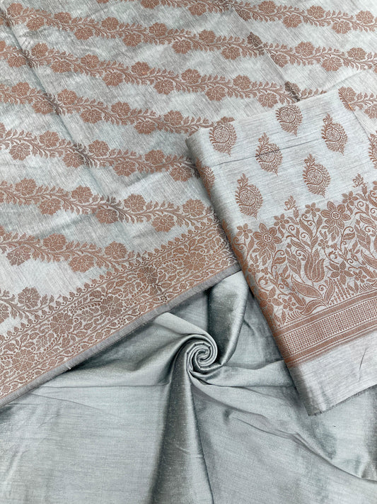 Grey Cotton Banarasi 3 pcs Suit Set IM_CS18