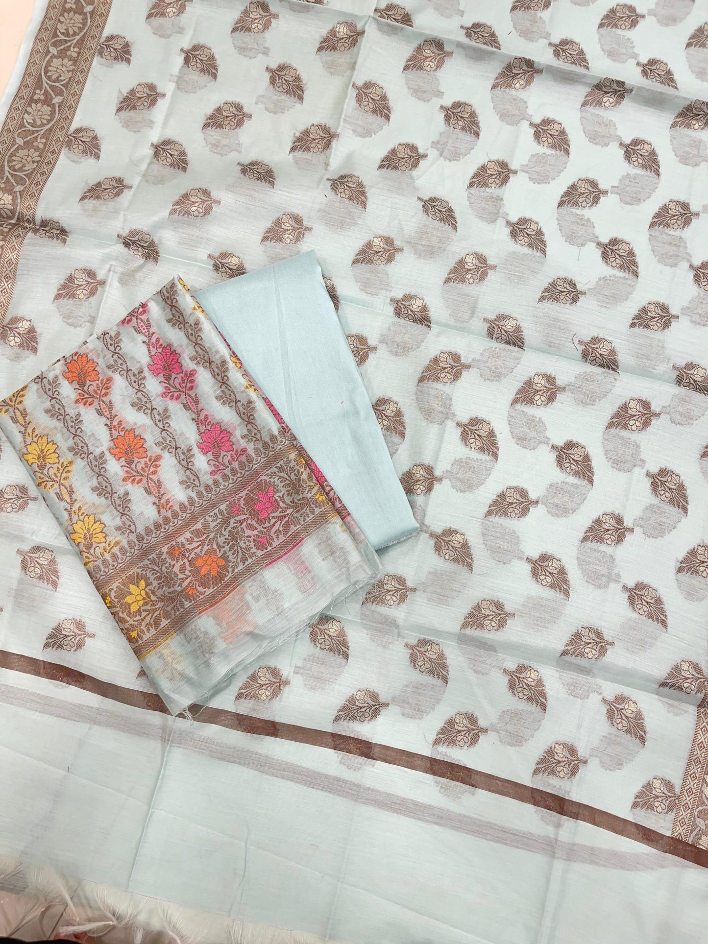 Light Blue Cotton Banarasi 3 pcs Suit Set IM_CS33