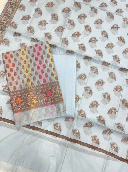 Sky Blue Cotton Banarasi 3 pcs Suit Set IM_CS36