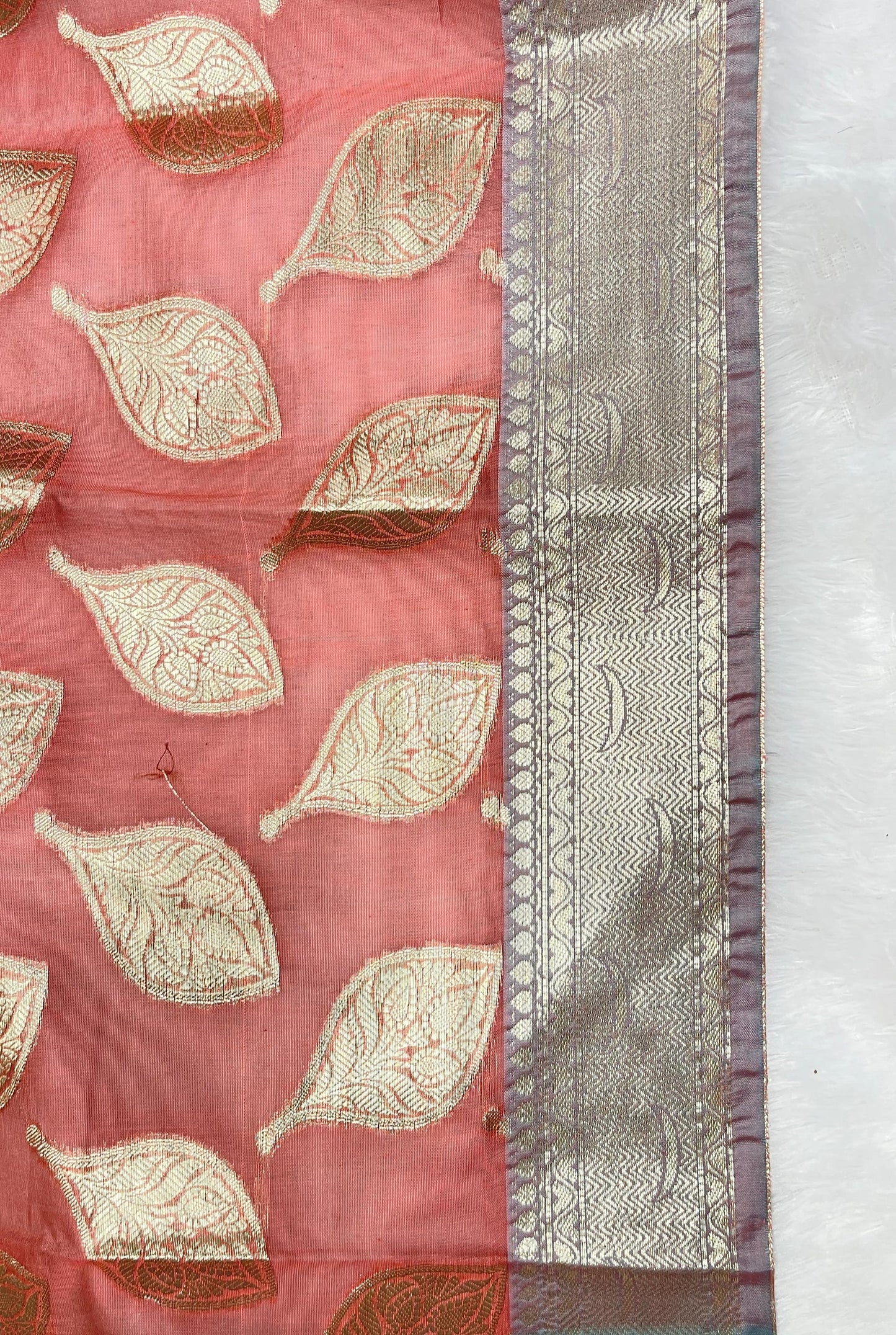 Rust Red Cotton Water Zari Booti Banarasi Saree JVC_5