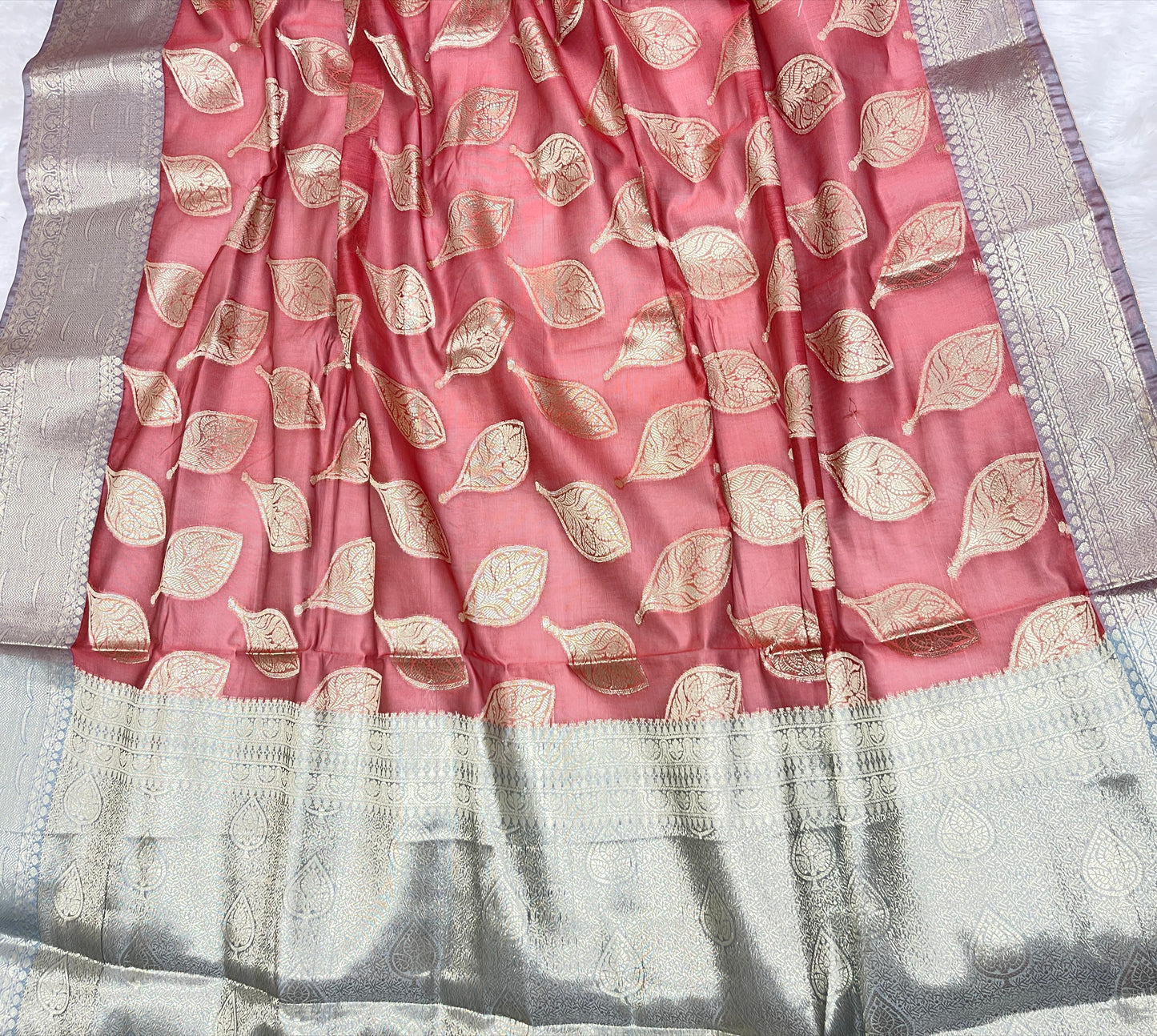 Rust Red Cotton Water Zari Booti Banarasi Saree JVC_5