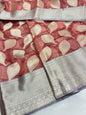 Rust Red Cotton Water Zari Booti Banarasi Saree JVC_5