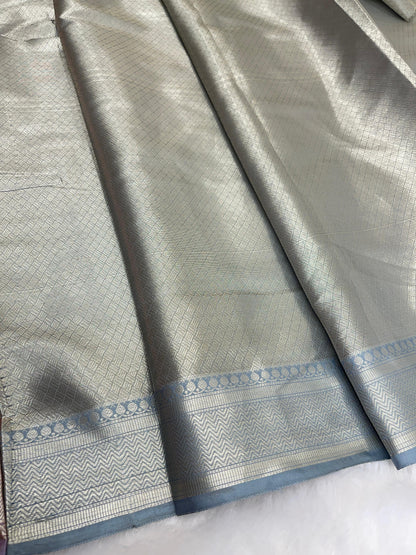 Rust Red Cotton Water Zari Stripe Banarasi Saree JVC_17