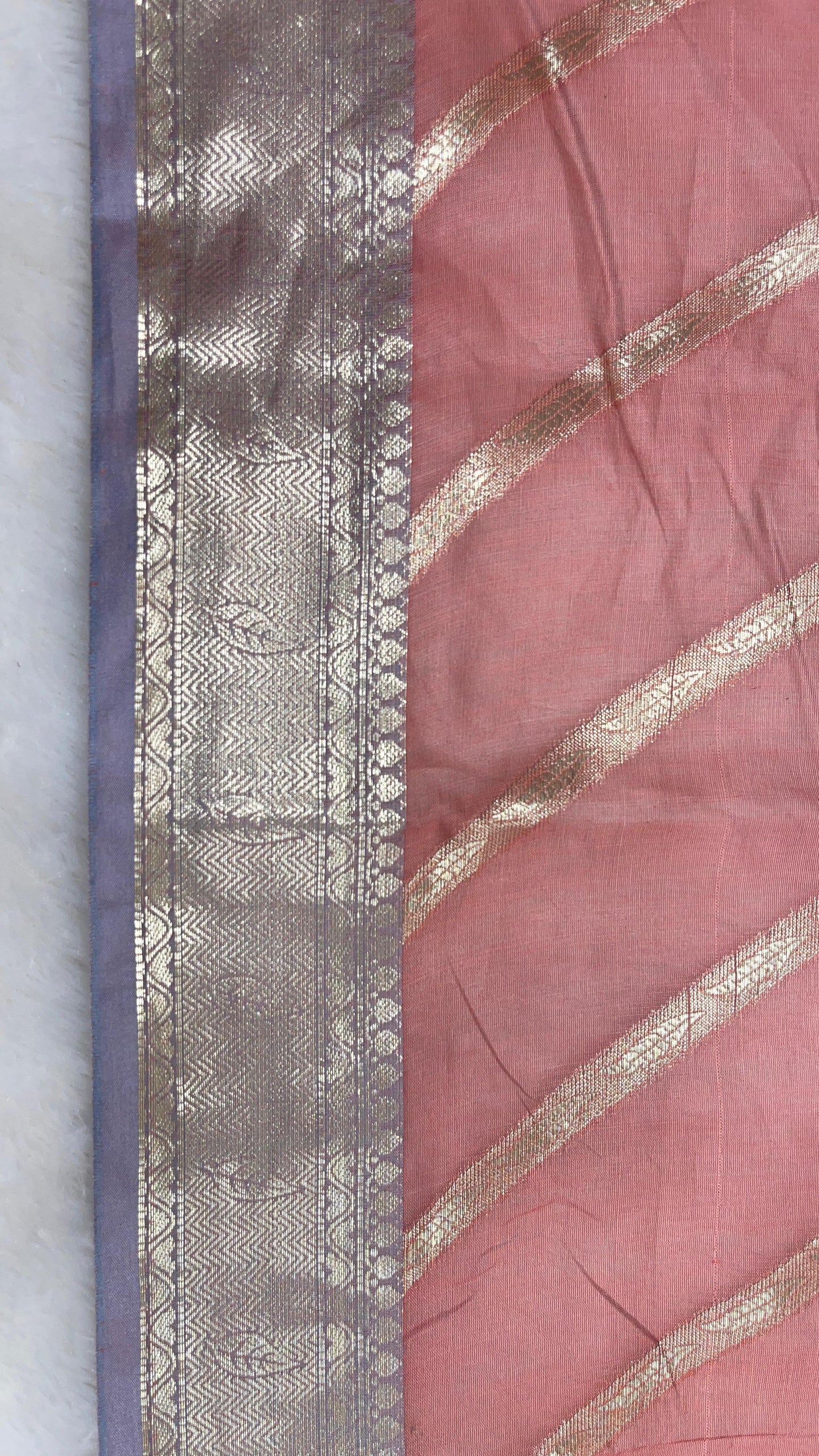 Rust Red Cotton Water Zari Stripe Banarasi Saree JVC_17