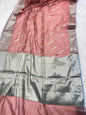 Rust Red Cotton Water Zari Stripe Banarasi Saree JVC_17