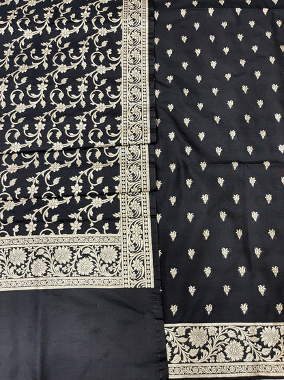 Black Handloom Cotton Silk Banarasi 3 pcs Suit Set RHN_1