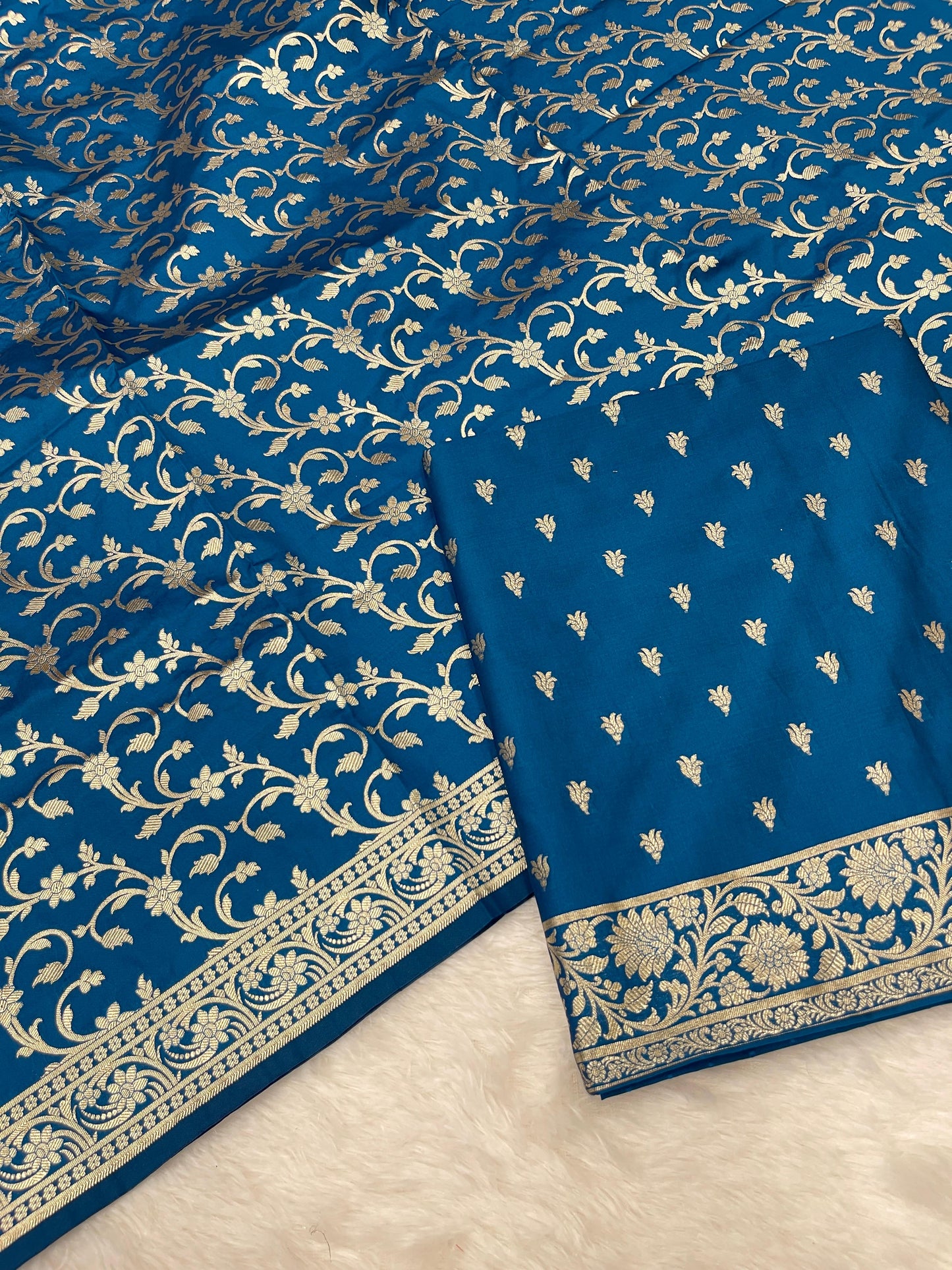 Blue Handloom Cotton Silk Banarasi 3 pcs Suit Set RHN_3