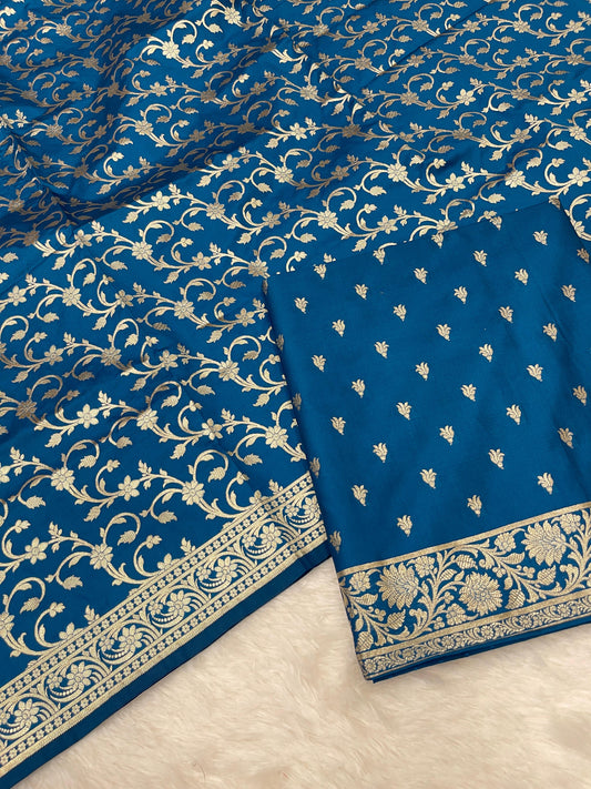 Blue Handloom Cotton Silk Banarasi 3 pcs Suit Set RHN_3