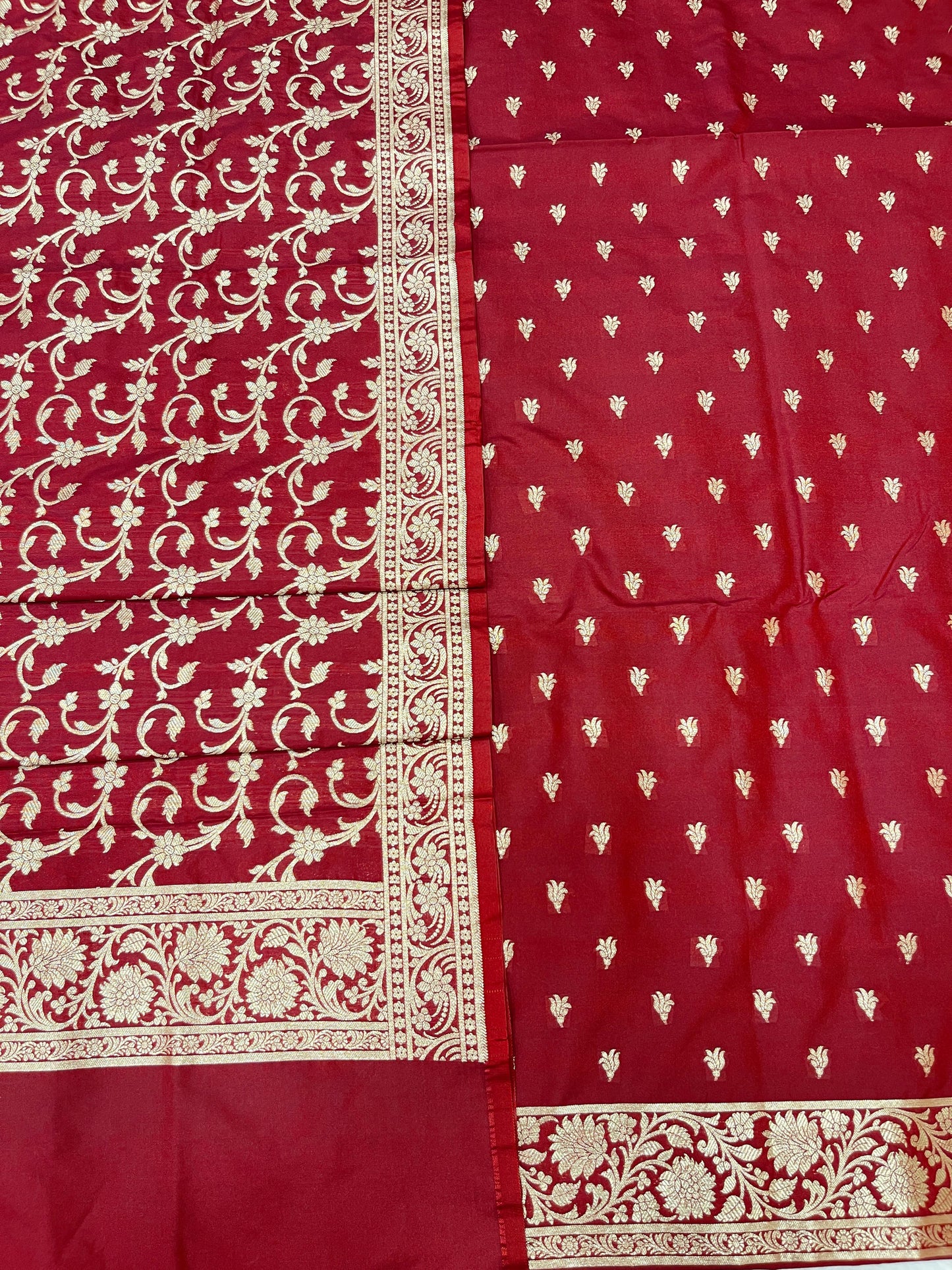 Red Handloom Cotton Silk Banarasi 3 pcs Suit Set RHN_4