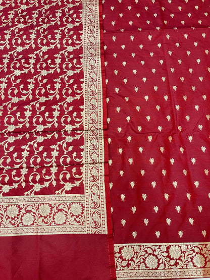 Red Handloom Cotton Silk Banarasi 3 pcs Suit Set RHN_4