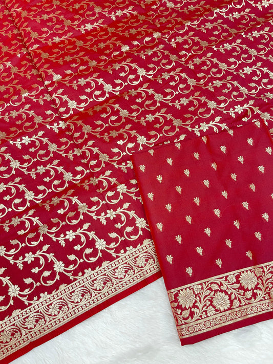 Red Handloom Cotton Silk Banarasi 3 pcs Suit Set RHN_4