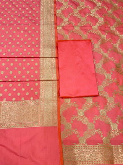 Peach Handloom Cotton Silk Banarasi 3 pcs Suit Set RHN_6