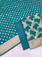 Seagreen Handloom Cotton Silk Banarasi 3 pcs Suit Set RHN_7