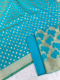 Sky Blue Handloom Cotton Silk Banarasi 3 pcs Suit Set RHN_8