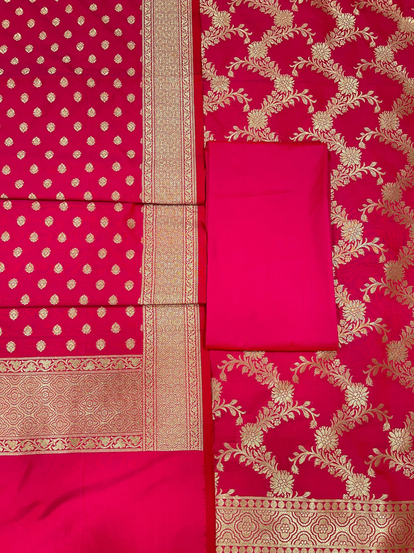 Pink Handloom Cotton Silk Banarasi 3 pcs Suit Set RHN_9