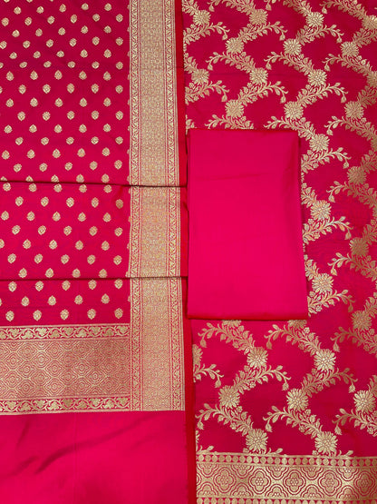 Pink Handloom Cotton Silk Banarasi 3 pcs Suit Set RHN_9