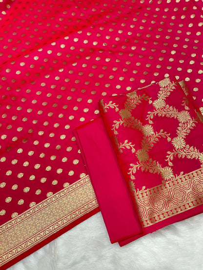 Pink Handloom Cotton Silk Banarasi 3 pcs Suit Set RHN_9