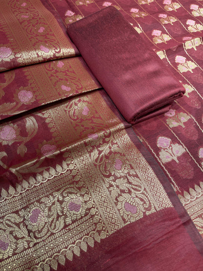 Red Cotton Silk Banarasi 3 pcs Suit Set 725ASD_CS1