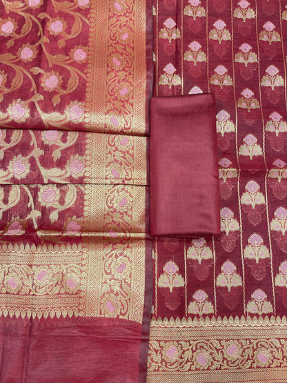 Red Cotton Silk Banarasi 3 pcs Suit Set 725ASD_CS1