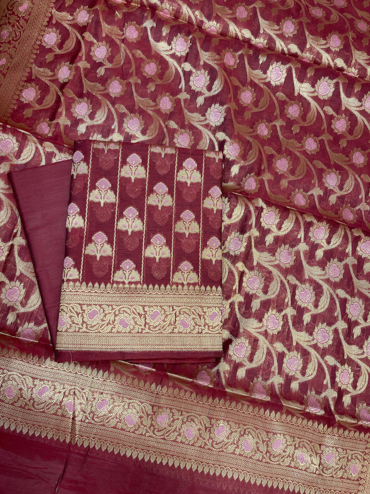 Red Cotton Silk Banarasi 3 pcs Suit Set 725ASD_CS1