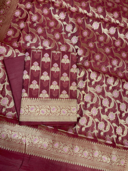 Red Cotton Silk Banarasi 3 pcs Suit Set 725ASD_CS1